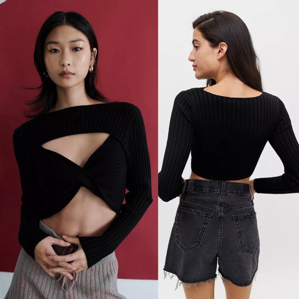 Urban Outfitters Tayla Twist-Front Sweater in Black Size Large NWOT $59